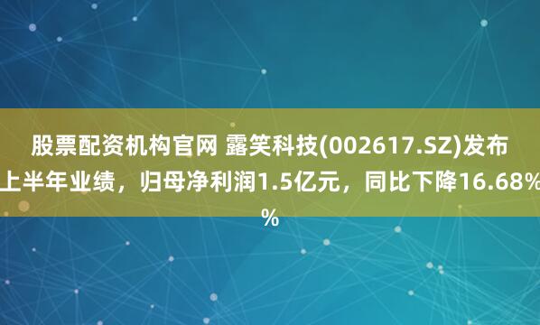 股票配资机构官网 露笑科技(002617.SZ)发布上半年业绩，归母净利润1.5亿元，同比下降16.68%